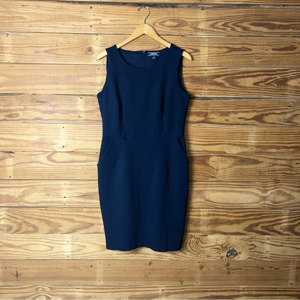 Lands' End Sleeveless Navy Midi Sheath Dress